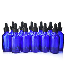 China Botellas de cristal azules del dropper con el casquillo resistente redondo del niño de la parte inferior y del negro proveedor